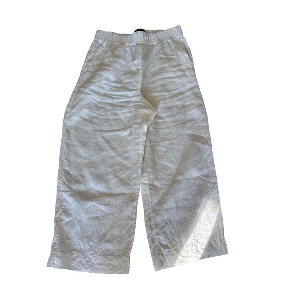 Tahari 100% Linen Wide Leg Pants white Elastic Waist Women's M